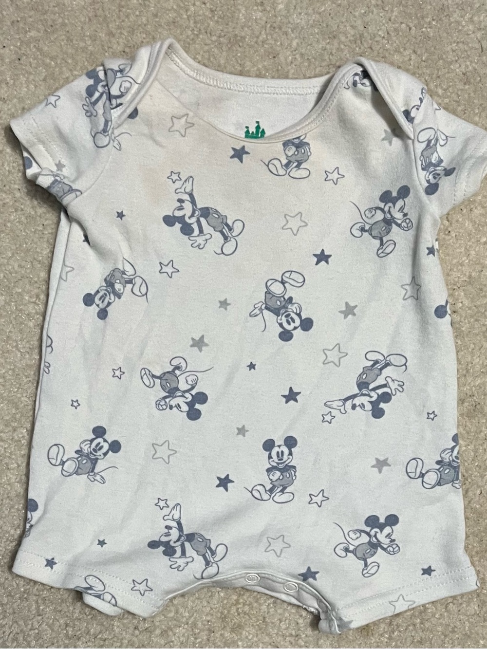Disney White Short-Sleeve Baby Romper with Blue Mickey Print